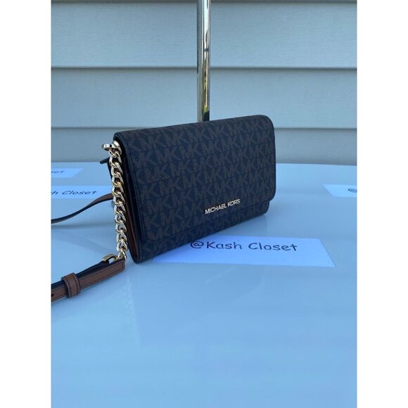 Michael Kors phone crossbody jet set travel medium MK signature brown - Picture 4 of 10